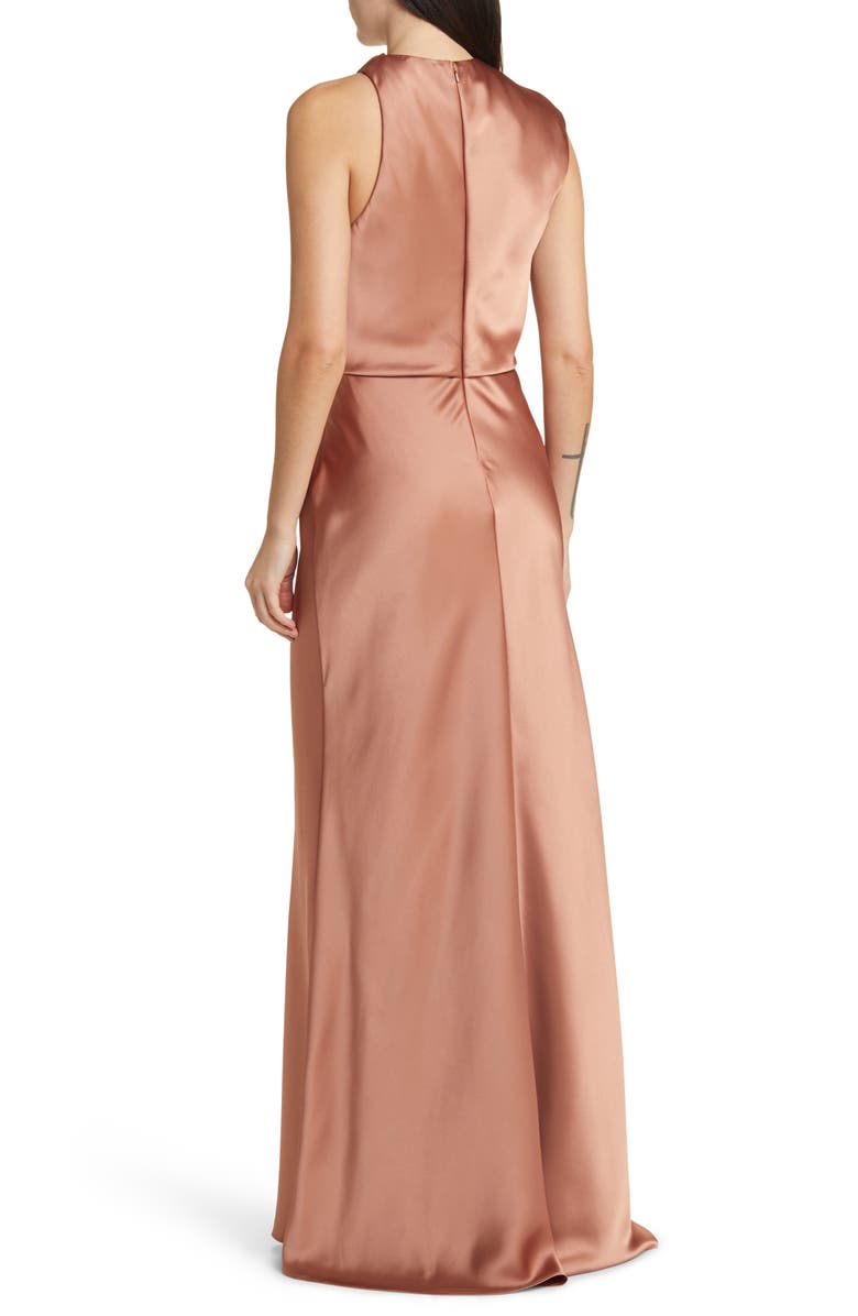 Amsale Asymmetric Neck Satin Gown, Alternate, color, 