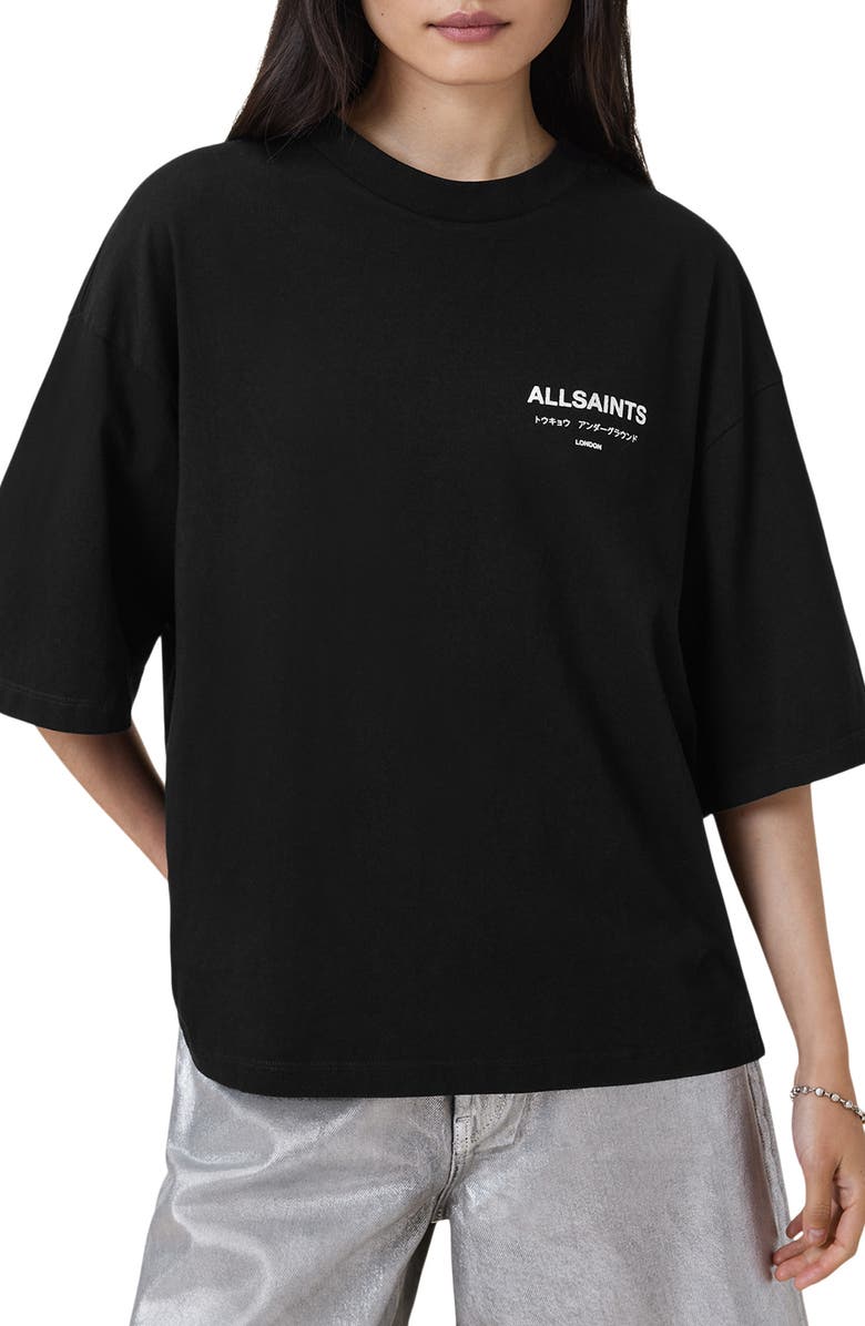 AllSaints Under Amelie Oversize Cotton Graphic T-Shirt, Alternate, color,