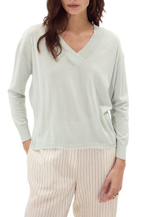 Cefalonia Drop Shoulder Semisheer Cotton Blend Sweater