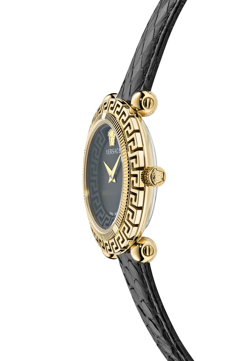 Greca Twist Leather Strap Watch, 35mm, Alternate, color, IP YELLOW GOLD