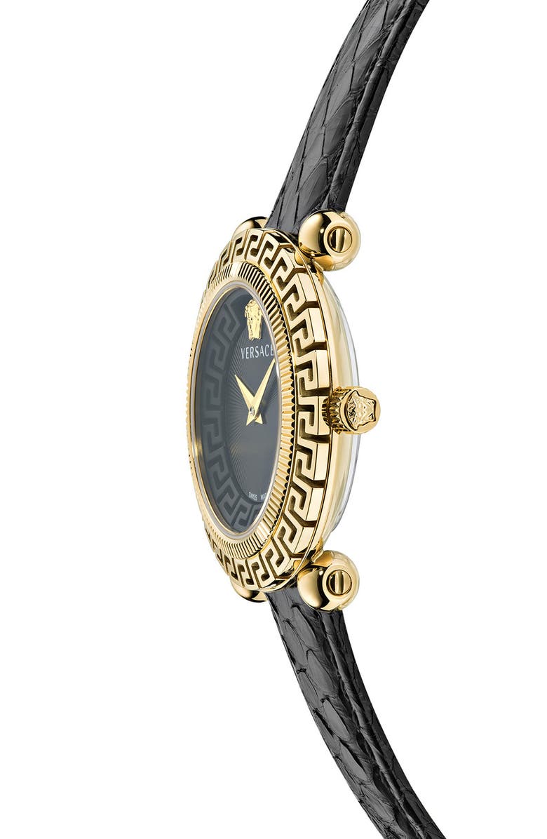 Versace Greca Twist Leather Strap Watch, 35mm, Alternate, color,