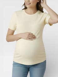 MOTHERHOOD MATERNITY Women's Crew Neck Side-Ruched Maternity Short Sleeve Top