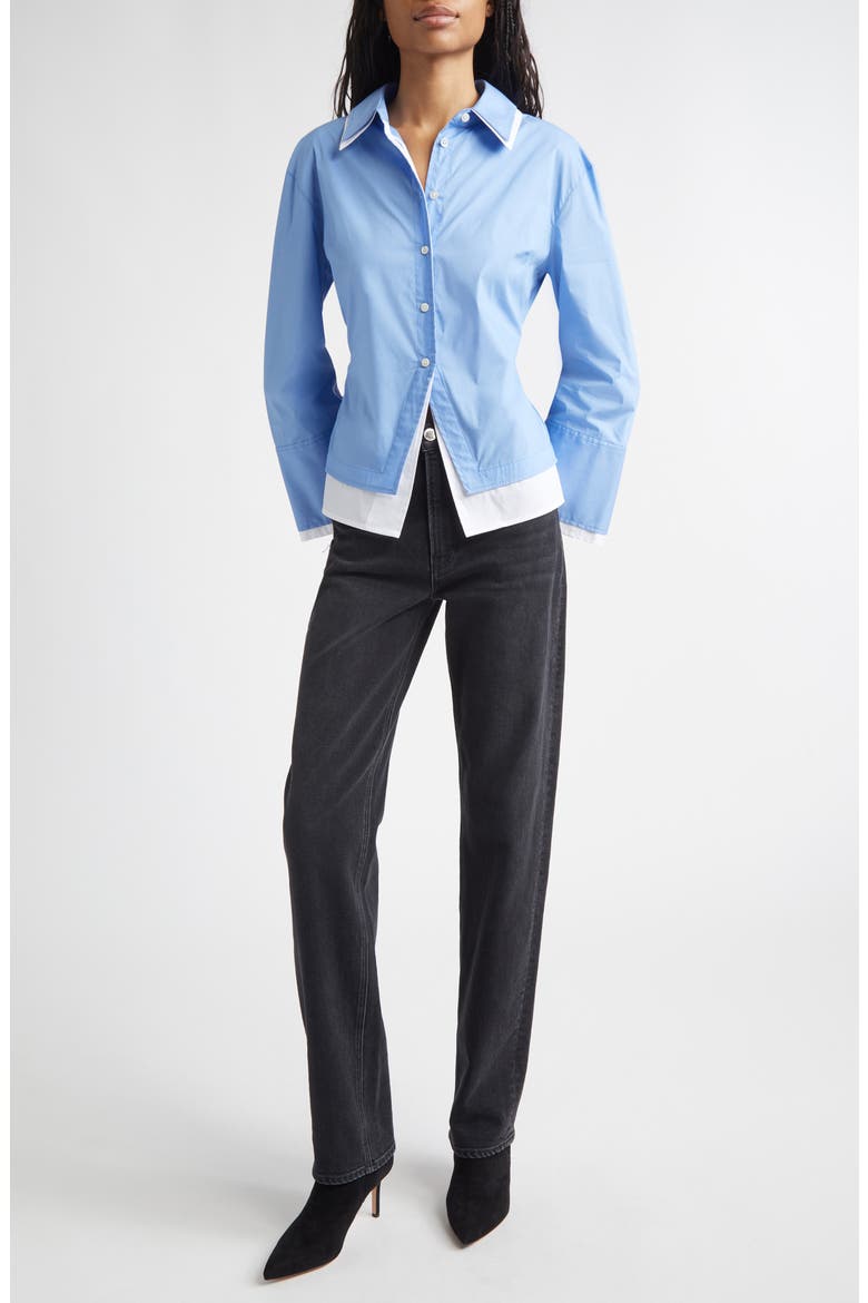 Bonnie Layered Cotton Blend Button-Up Shirt, Alternate, color, CADET