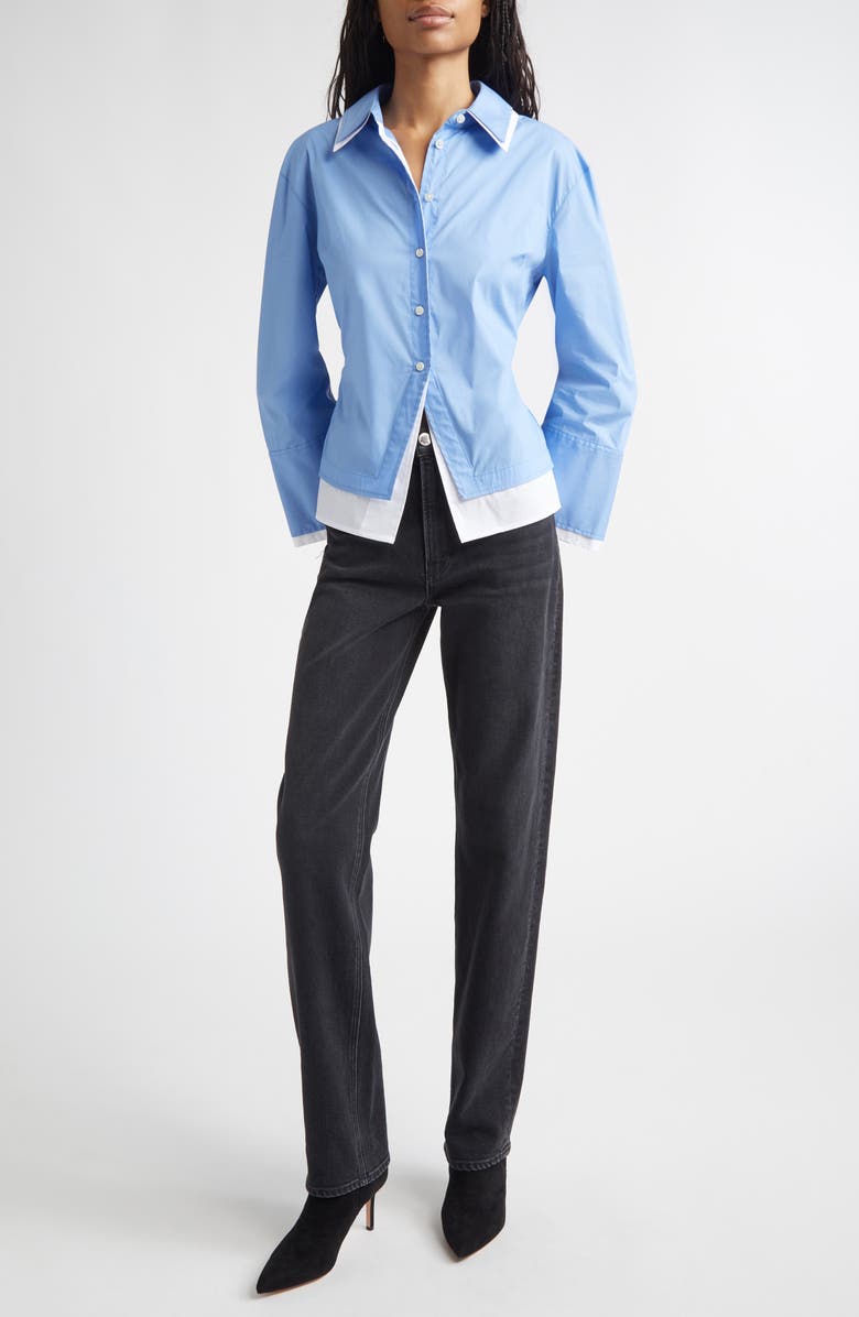 Veronica Beard Bonnie Layered Cotton Blend Button-Up Shirt, Alternate, color, Cadet