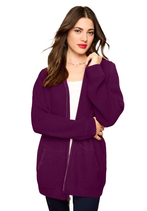 Plus Size Waffle Knit Zip-Front Relaxed Hoodie (Plus)