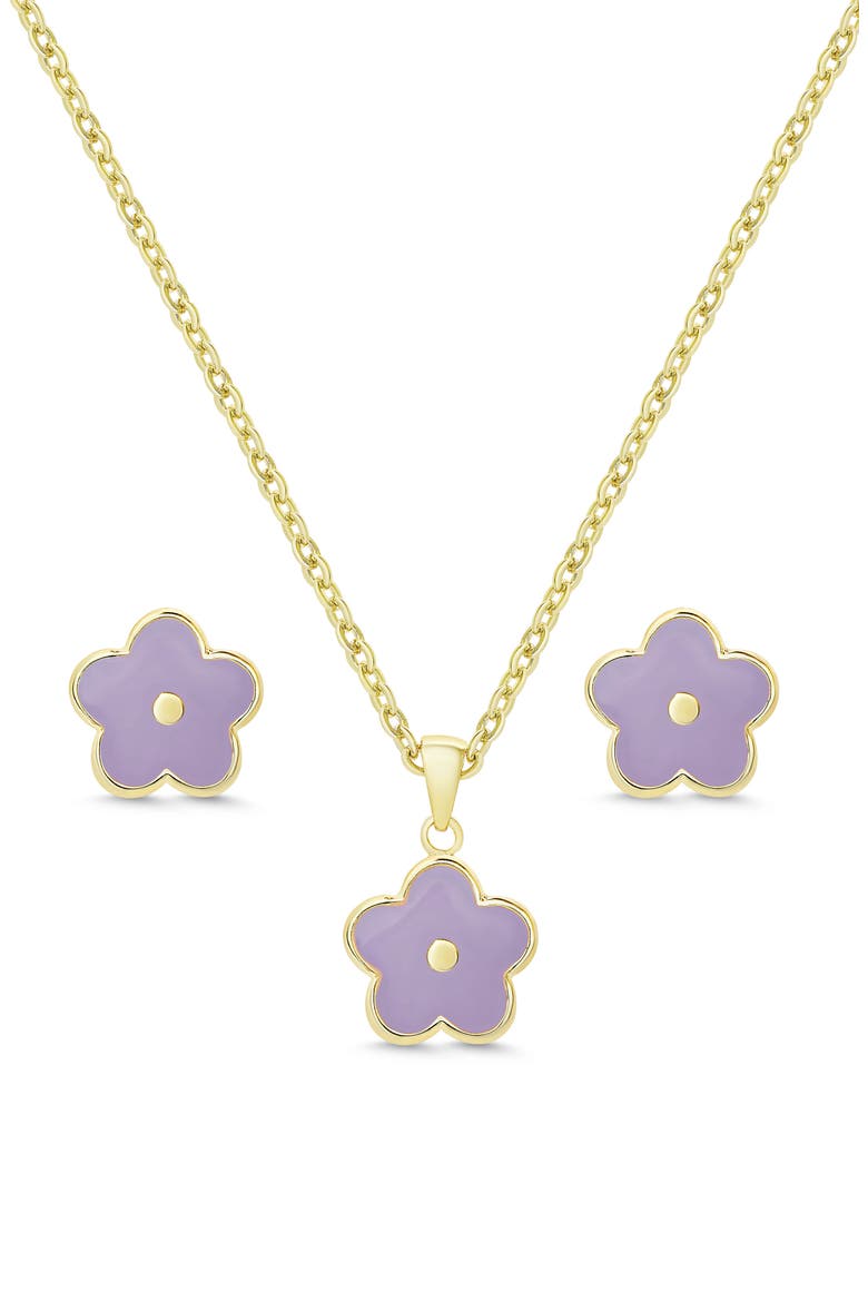Kids' Flower Pendant Necklace & Stud Earrings Set, Main, color, PURPLE