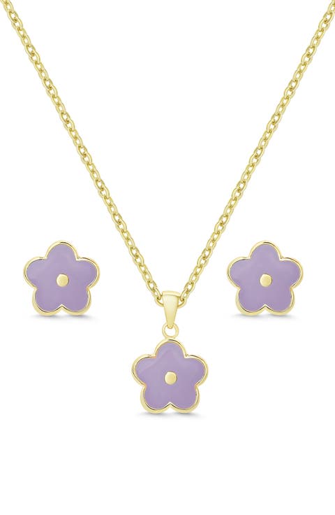 Kids' Flower Pendant Necklace & Stud Earrings Set