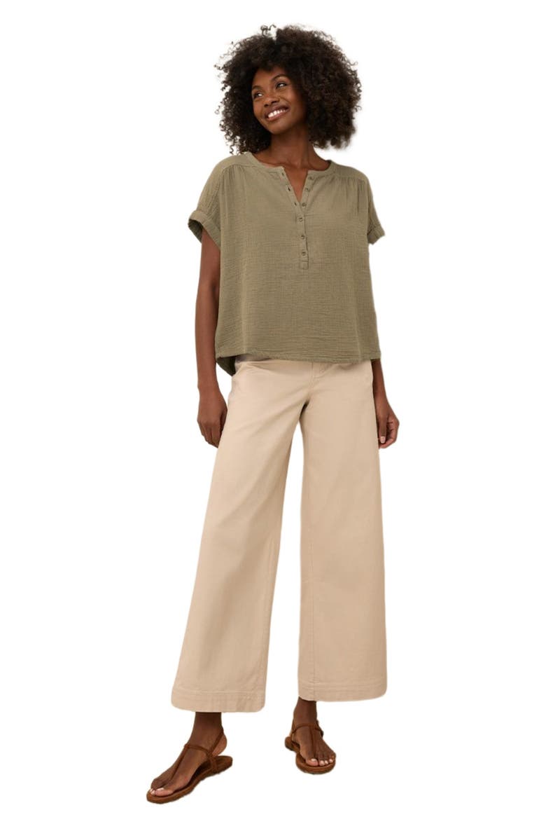 Pact Organic Cotton Coastal Double Gauze Short Sleeve Popover, Main, color, Khaki Green
