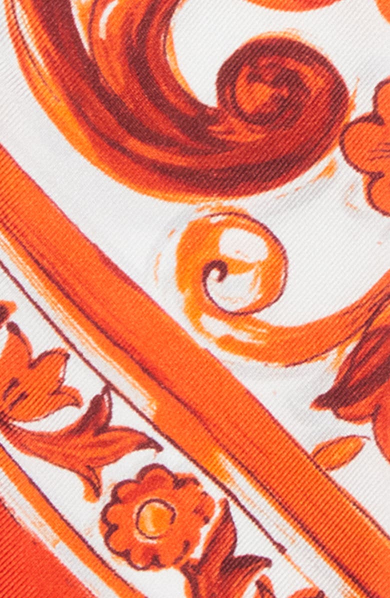 Dolce&Gabbana Majolica Print Silk Skinny Scarf, Alternate, color, Mix Maiolica Orange