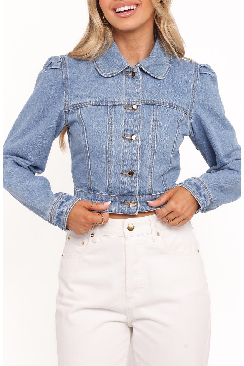 Faun Denim Crop Jacket, Main, color, MID BLUE