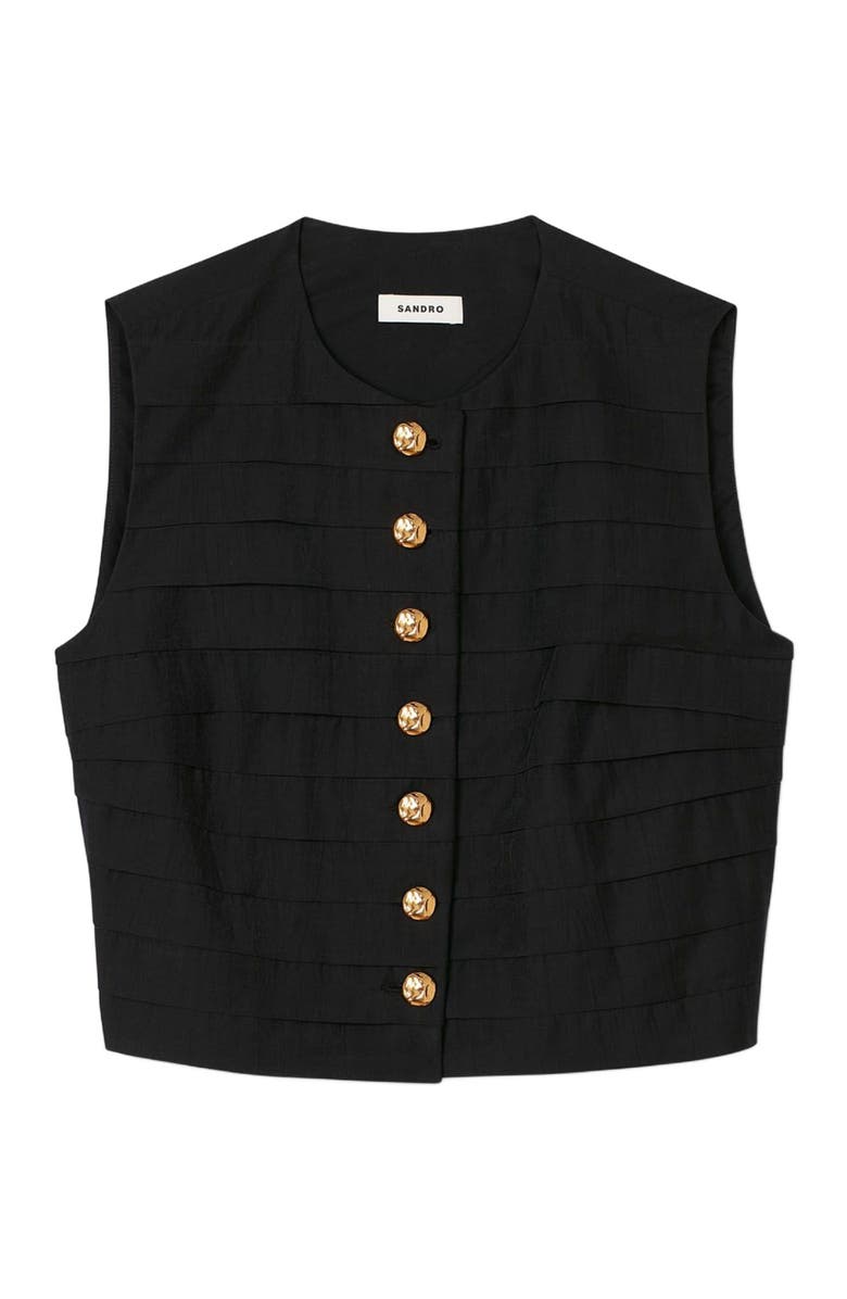 SANDRO Pleated crop top, Alternate, color, Black