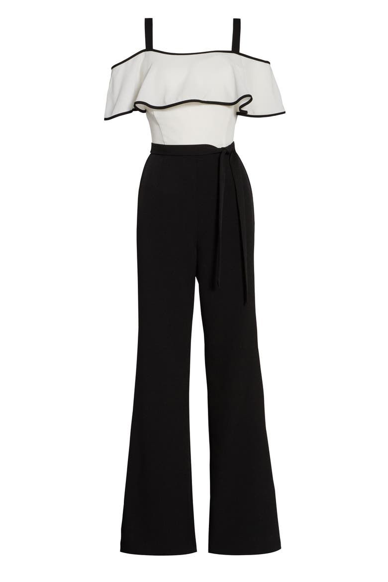 Ruffle Jumpsuit, Alternate, color, BLACK/ IVORY