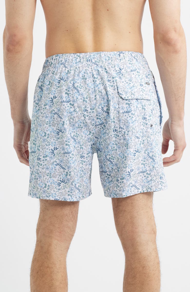 Vintage Summer Floral Stretch Volley Swim Trunks, Alternate, color, Blue