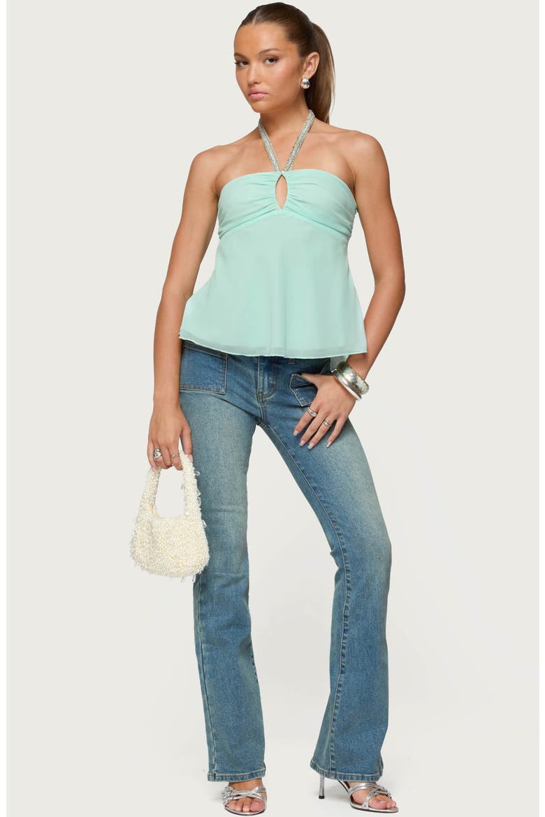 Sequin Keyhole Chiffon Halter Top, Alternate, color, AQUA