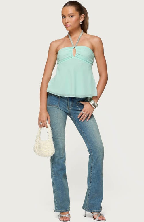 Edikted Sequin Keyhole Chiffon Halter Top In Blue