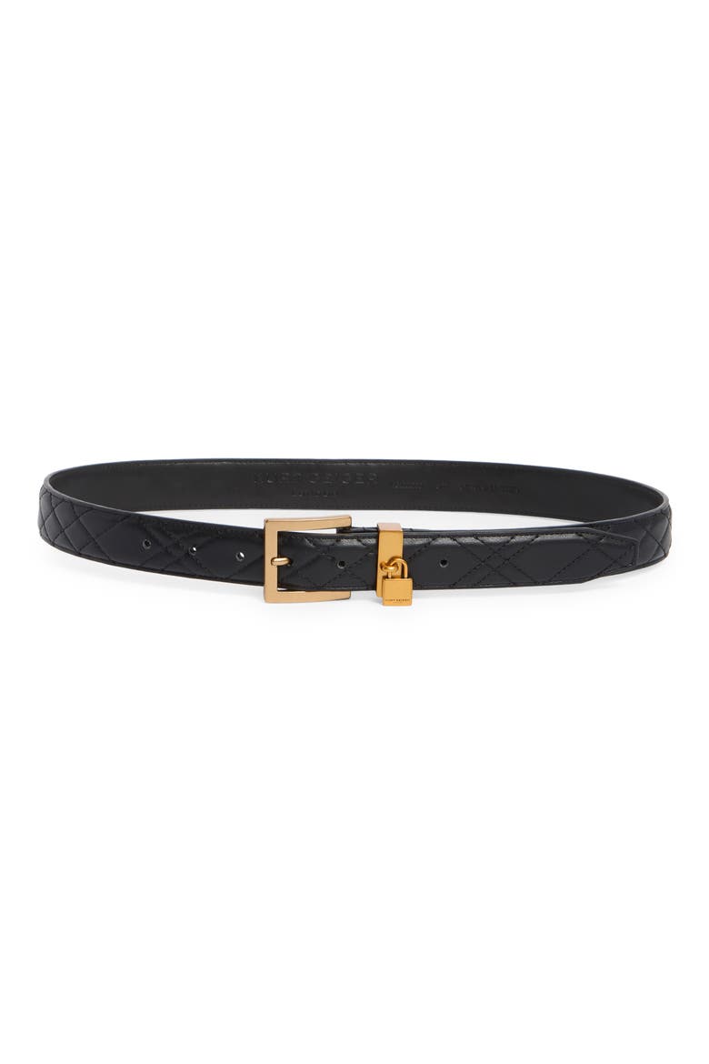 30mm Quilted Leather Belt, Main, color, BLACK