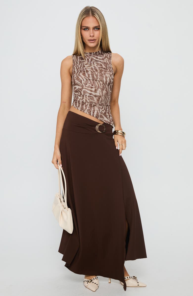 Princess Polly Nola Hardware Detail Cotton Blend Maxi Skirt, Alternate, color, Brown
