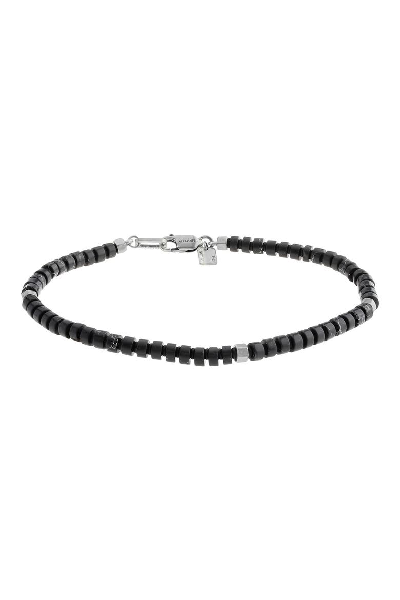 Men's Beaded Flex Bracelet, Main, color, BLACK/ WARM SILVER