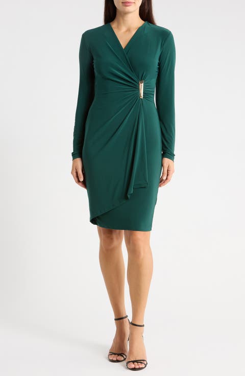 Long Sleeve Faux Wrap Dress