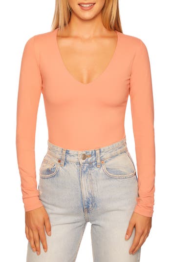 Susana Monaco Long Sleeve V-neck Top In Brown