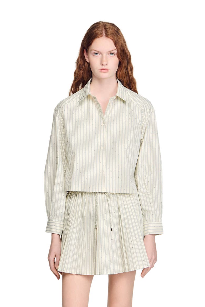 Striped rhinestone shirt, Main, color, Ecru