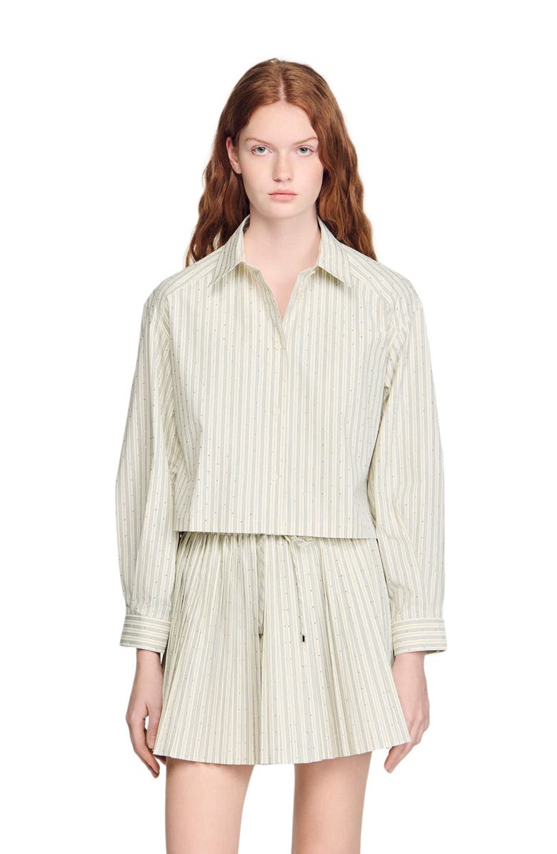 SANDRO Striped rhinestone shirt, Main, color, Ecru