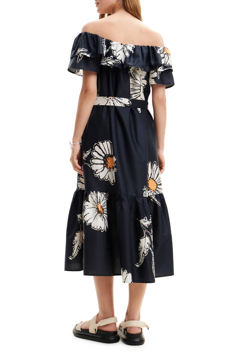 Daisy Ruffle Midi Dress, Alternate, color, BLACK
