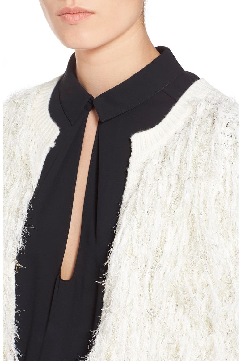 Shaggy Open Front Cardigan, Alternate, color, IVORY EGRET ROSE GOLD