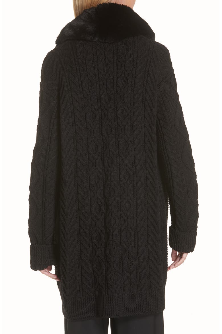 Wool Cardigan with Removable Faux Fur Collar, Alternate, color, BLACK