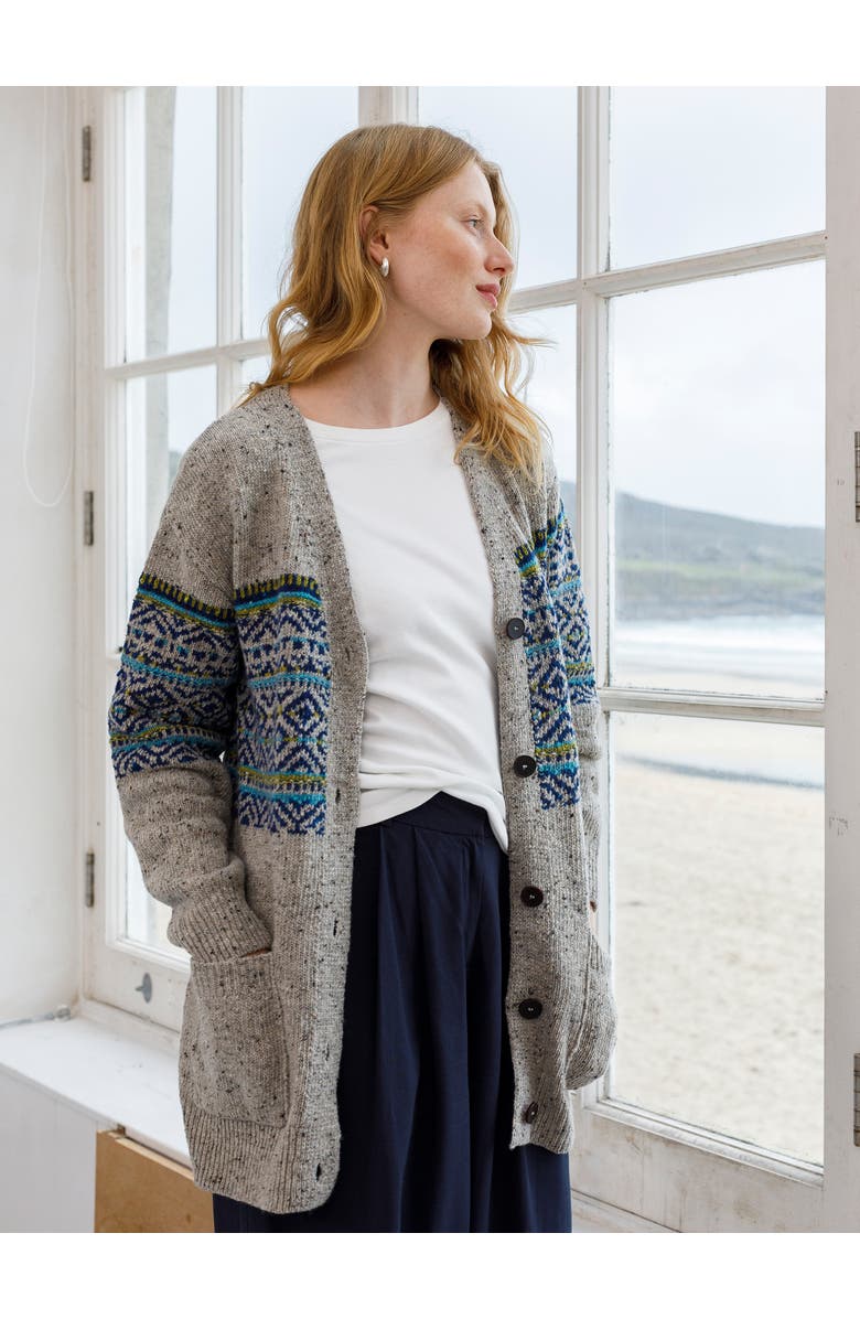 Celtic & Co. Warm Cardigan with Fair Isle Pattern, Boyfriend Fit, Alternate, color, Oatmeal Fleck
