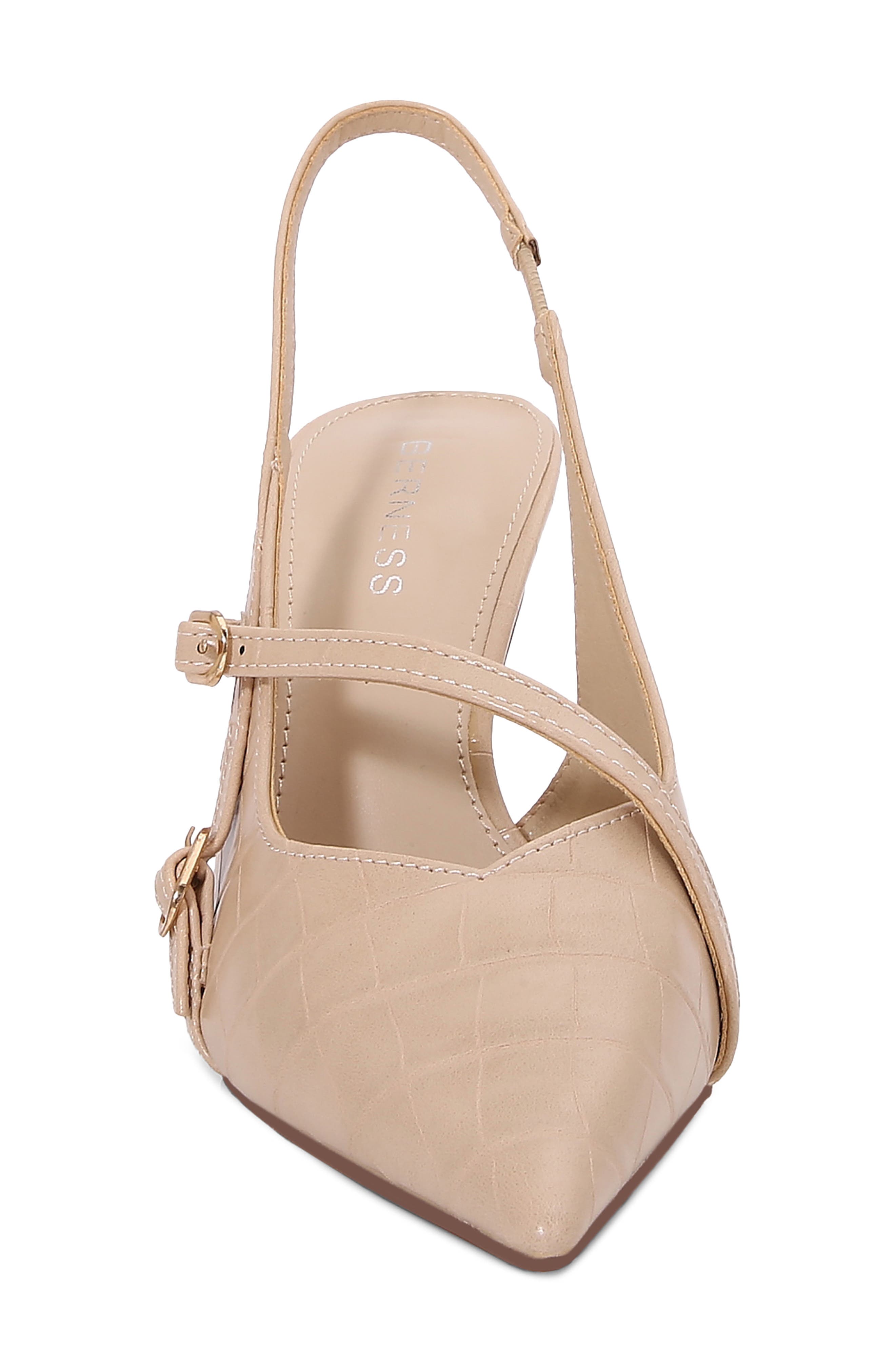 Carlee Croc Embossed Pointed Toe Slingback Pump, Alternate, color, BEIGE
