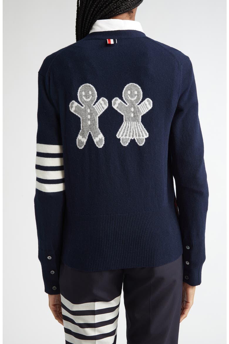 Holidays Classic 4-Bar Virgin Wool V-Neck Cardigan, Alternate, color, NAVY