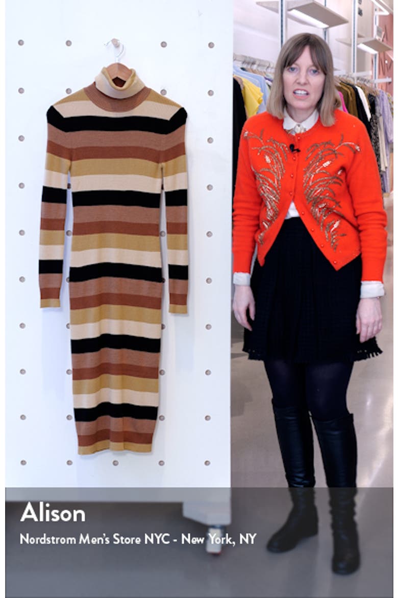Lisa Stripe Ribbed Turtleneck Long Sleeve Midi Dress video