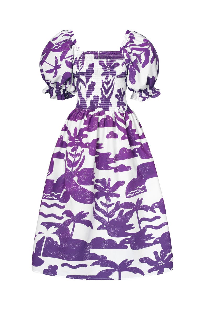 Jessie Zhao New York Malie Smocked Purple Midi Dress, Alternate, color, 