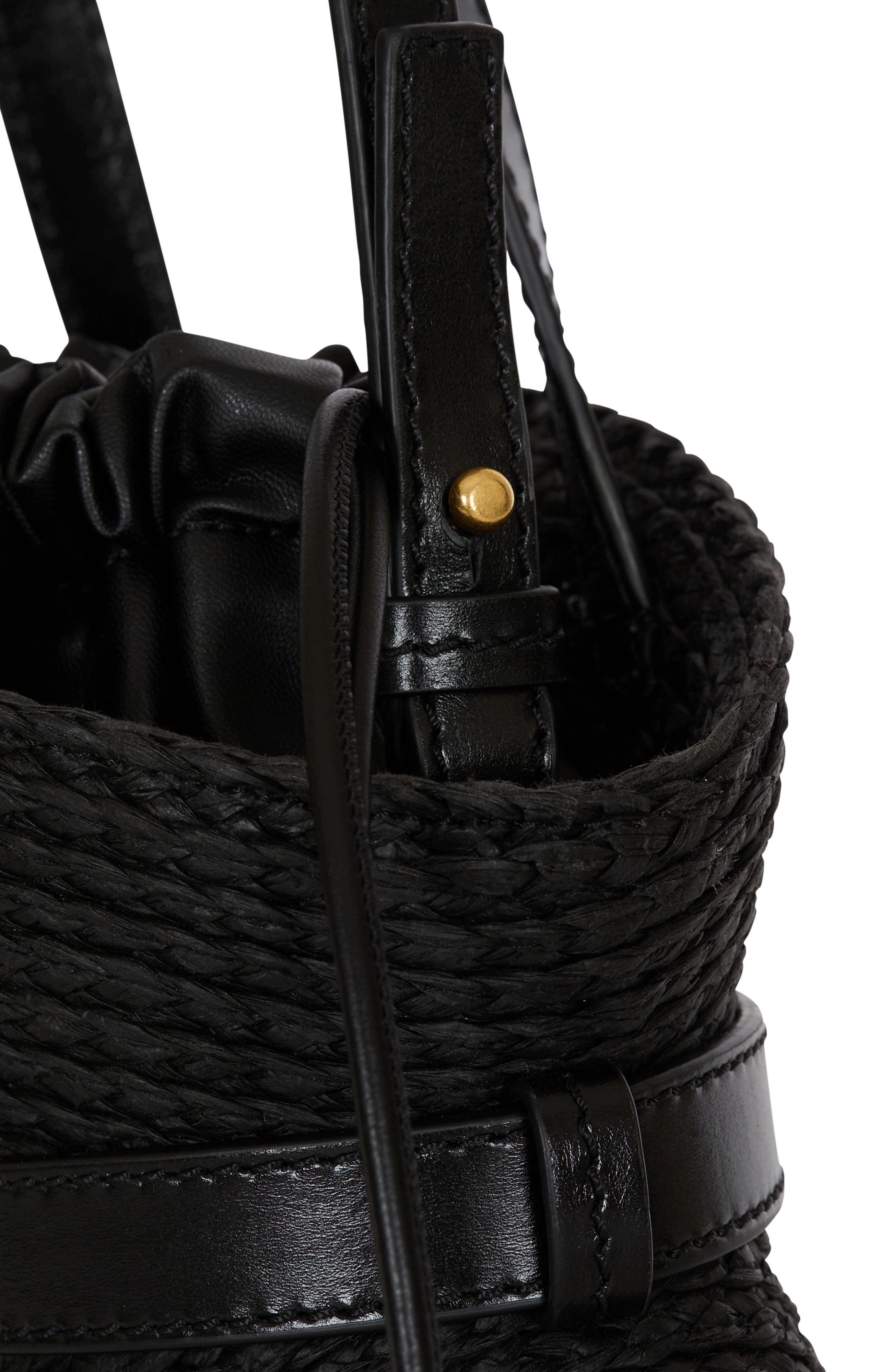 Balmain Shuffle Mini bag in calfskin and raffia, Alternate, color, Black