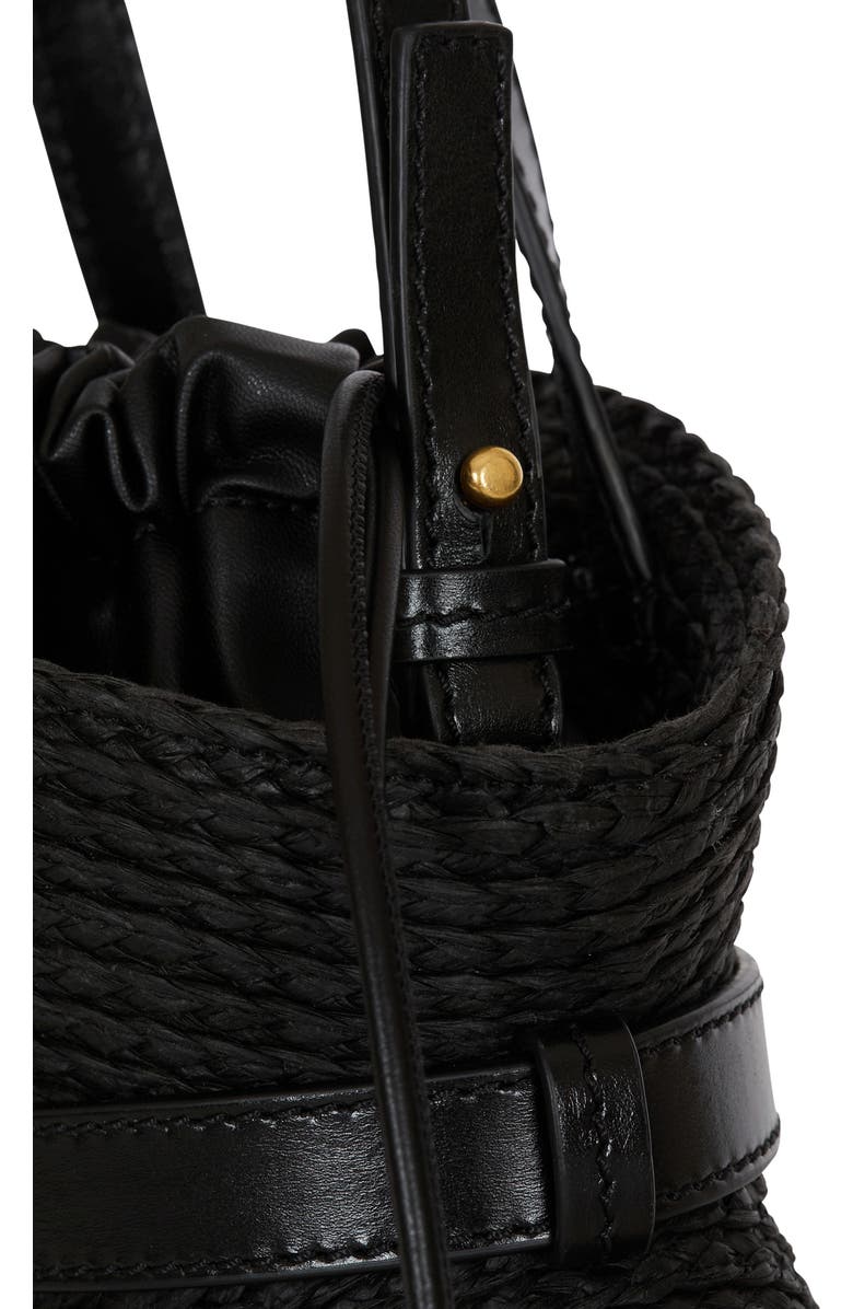 Balmain Shuffle Mini bag in calfskin and raffia, Alternate, color, Black