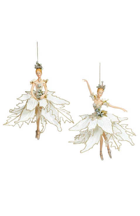 Ballerina Ornament, Ivory, Set of 2