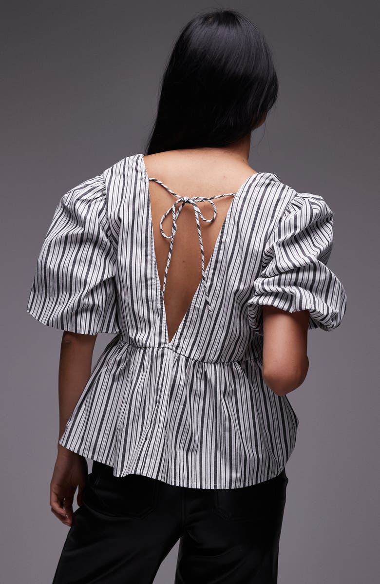 Topshop Poplin Puff Sleeve Top, Alternate, color, Black