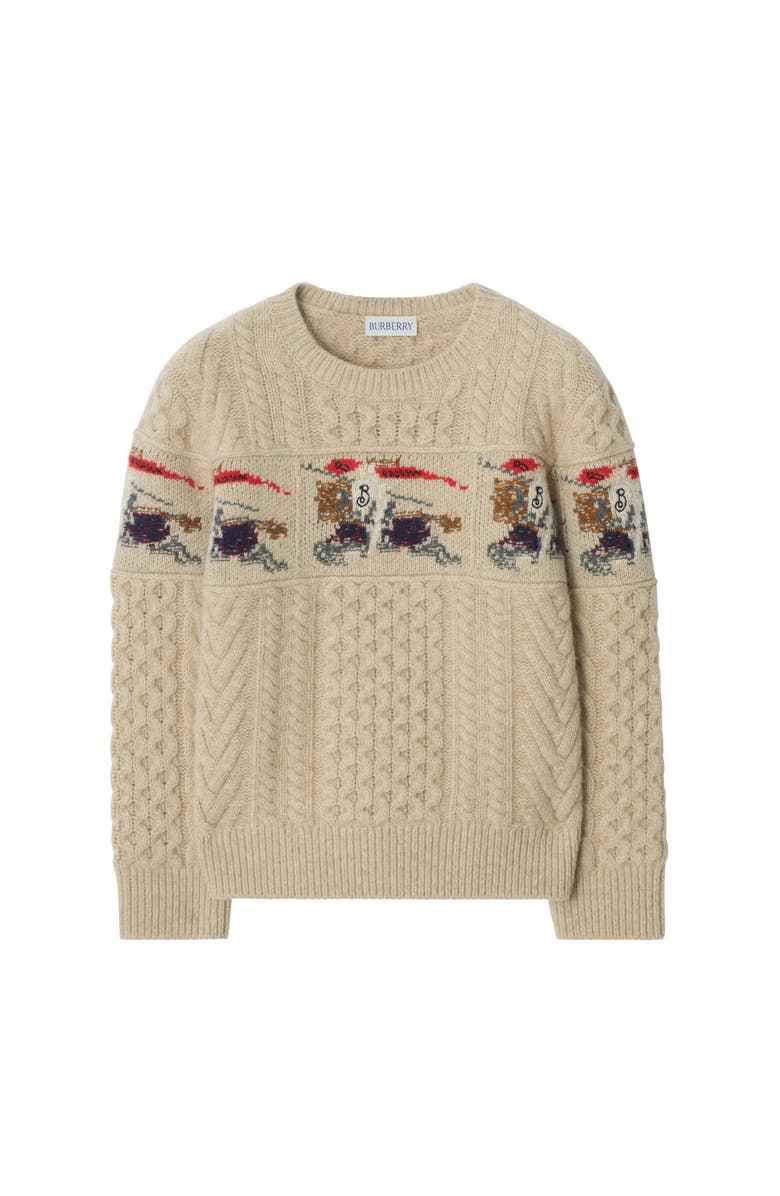 Burberry Knight Aran Knit Wool Cashmere Sweater, Main, color, Beige Melange