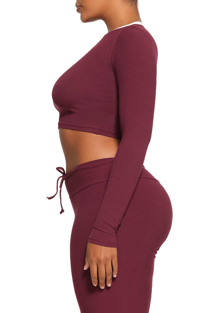 SKIMS Long Sleeve Ribbed Crop Pajama Top, Alternate, color,