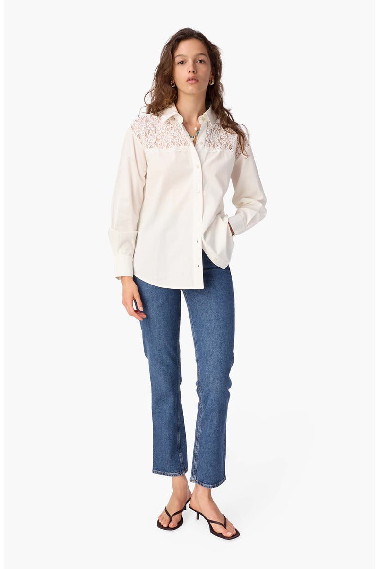 Silas Lace Yoke Cotton Poplin Shirt, Alternate, color, MACADAMIA