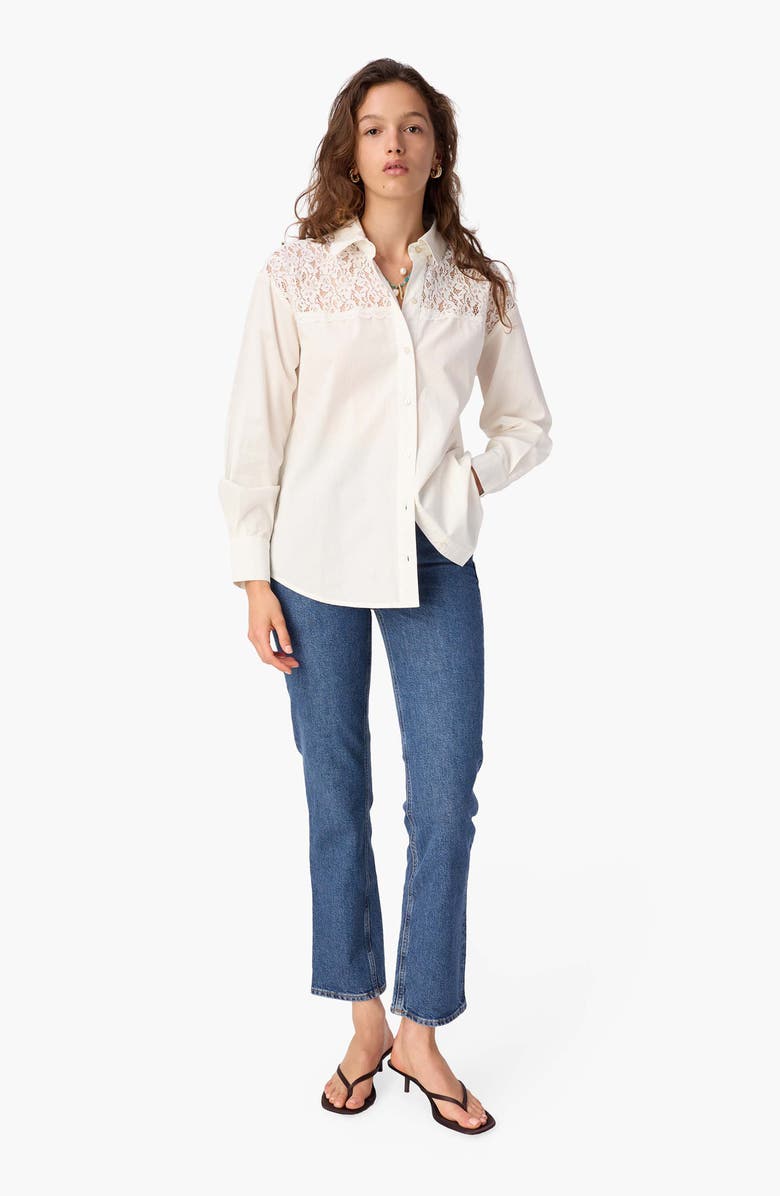CAMI NYC Silas Lace Yoke Cotton Poplin Shirt, Alternate, color, Macadamia