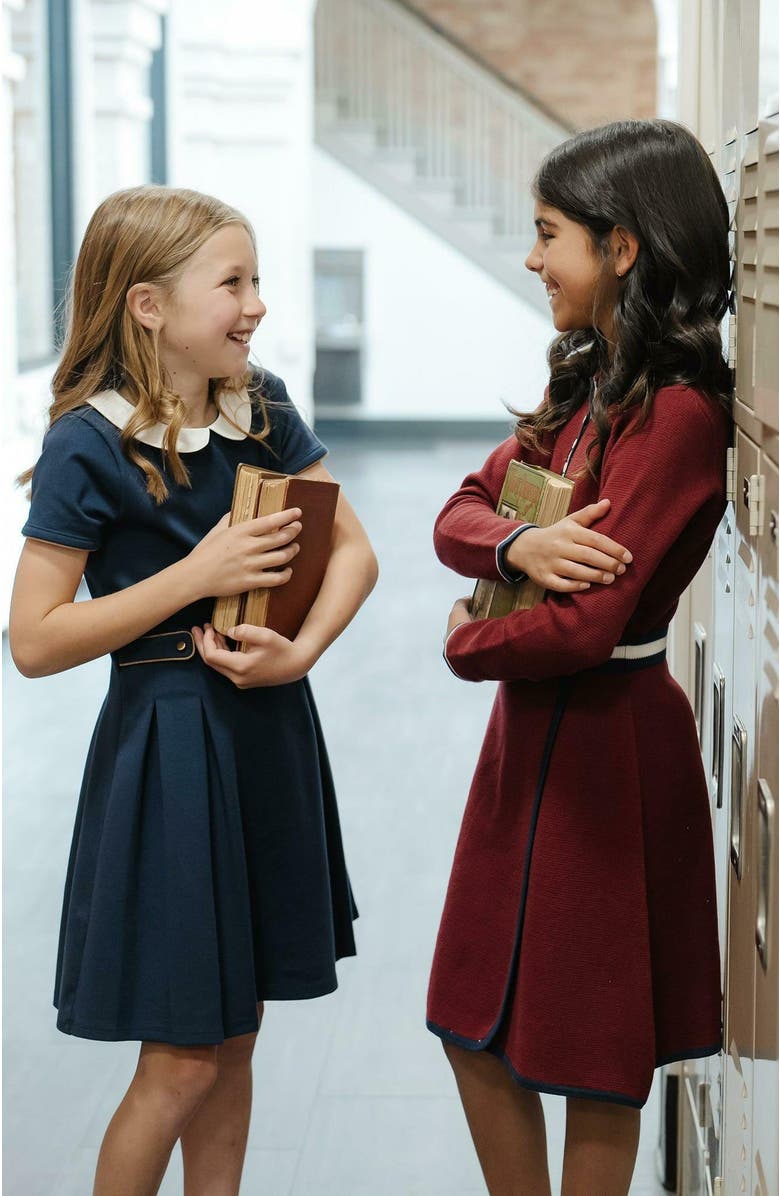 Hope & Henry Girls' Pleated Ponte Dress with Collar, Kids, Alternate, color, 