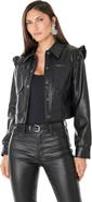 The Noli Shop Chantal Ruffle Sleeve Leather Jacket