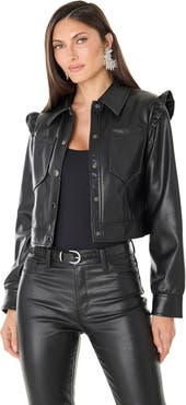 The Noli Shop Chantal Ruffle Sleeve Leather Jacket
