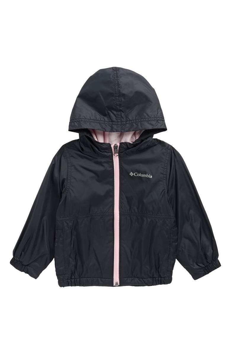 Columbia Center Ridge Water Resistant Fleece Lined Windbreaker Jacket, Main, color, Black/ Satin Pink
