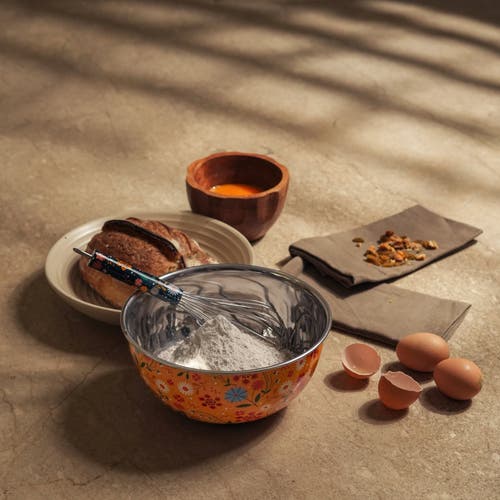Mela Artisans Sunburst Bloom Bowl & Whisk Set In Yellow
