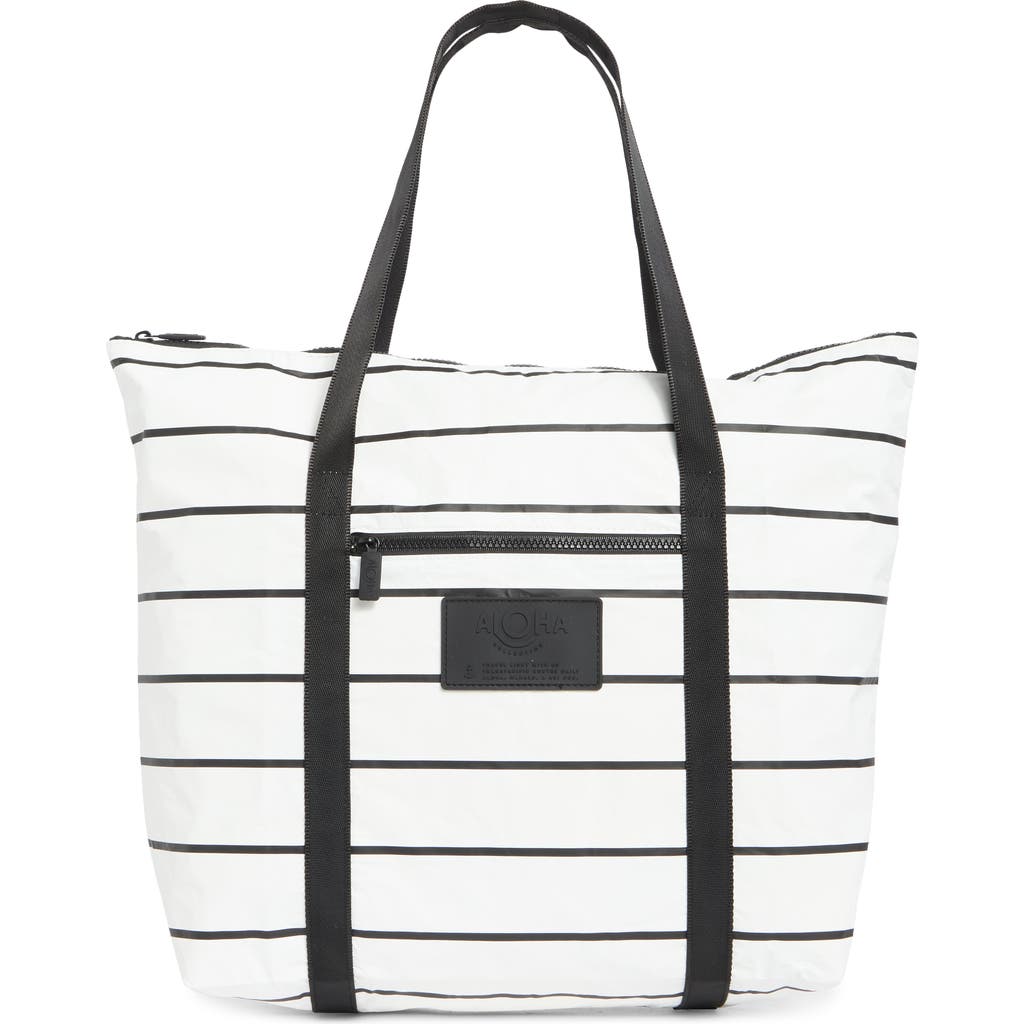 Aloha Collection Pinstripe Tote Bag In White