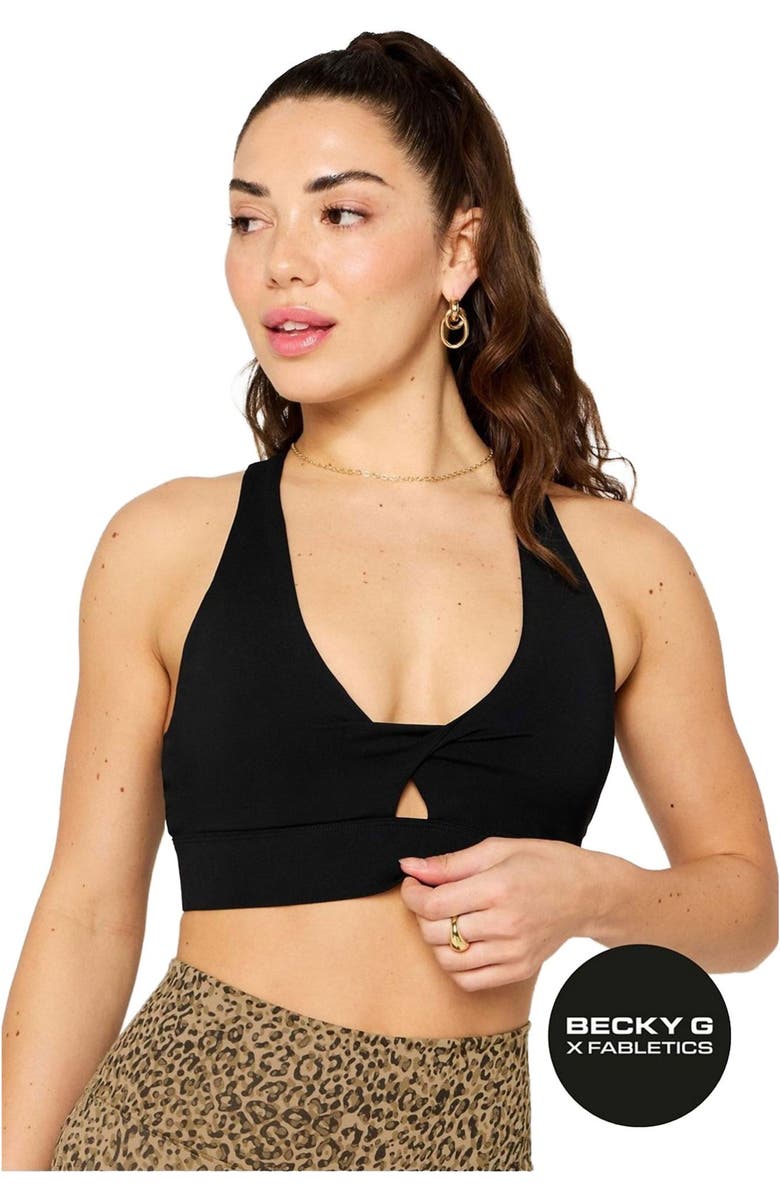 Fabletics Women's Oasis Twist Medium Impact Sports Bra, Main, color, Black
