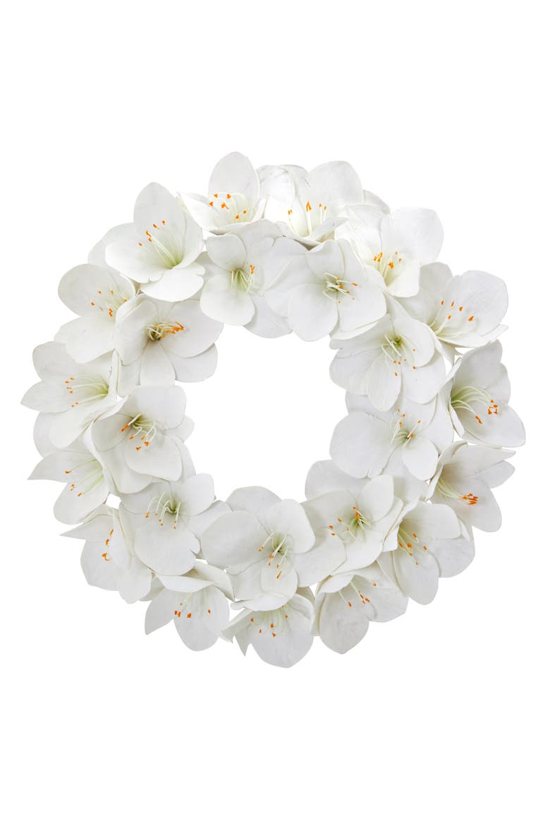 24-in Amaryllis Artificial Wreath, Main, color, White
